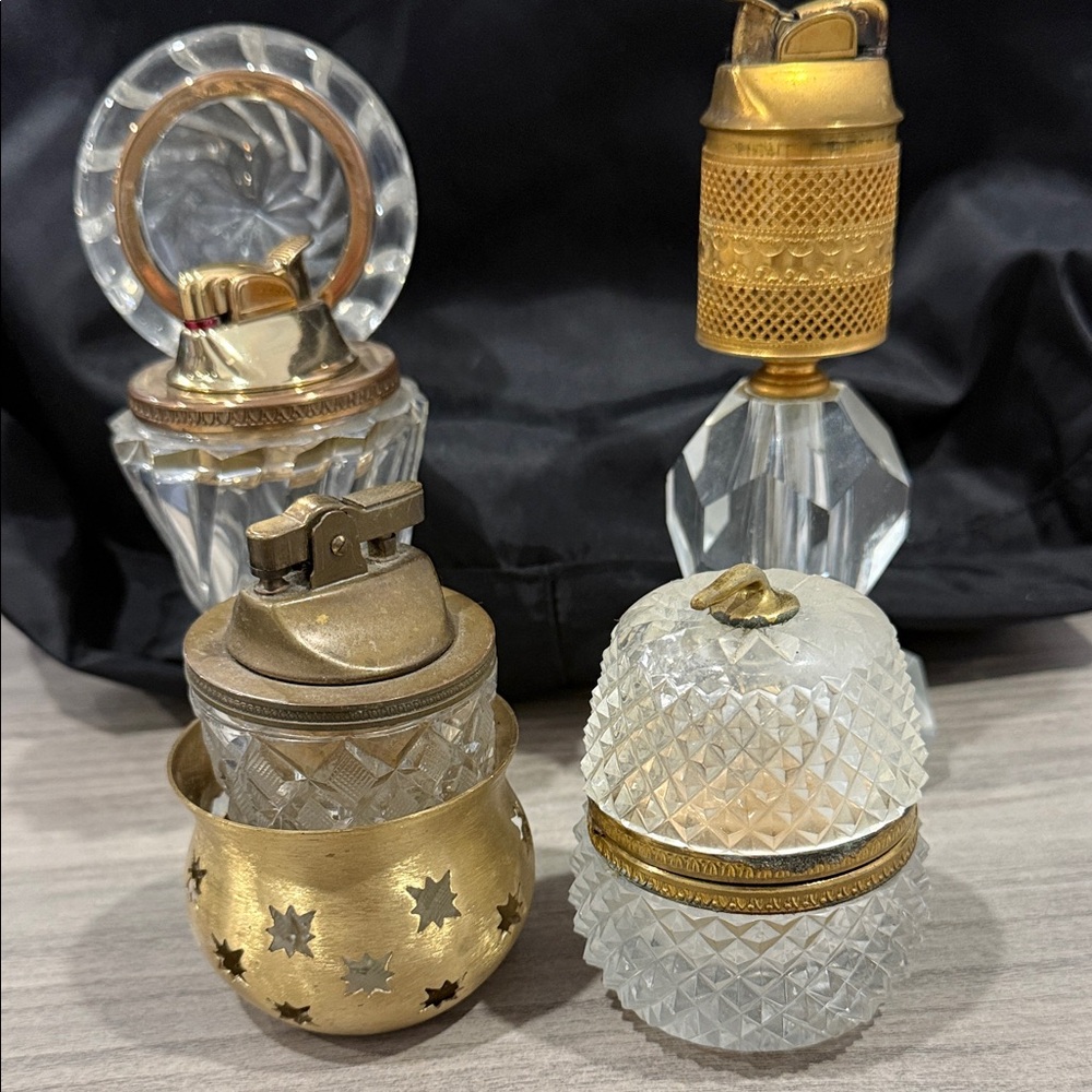 Vintage Crystal and Gold Decorative Lighter Set